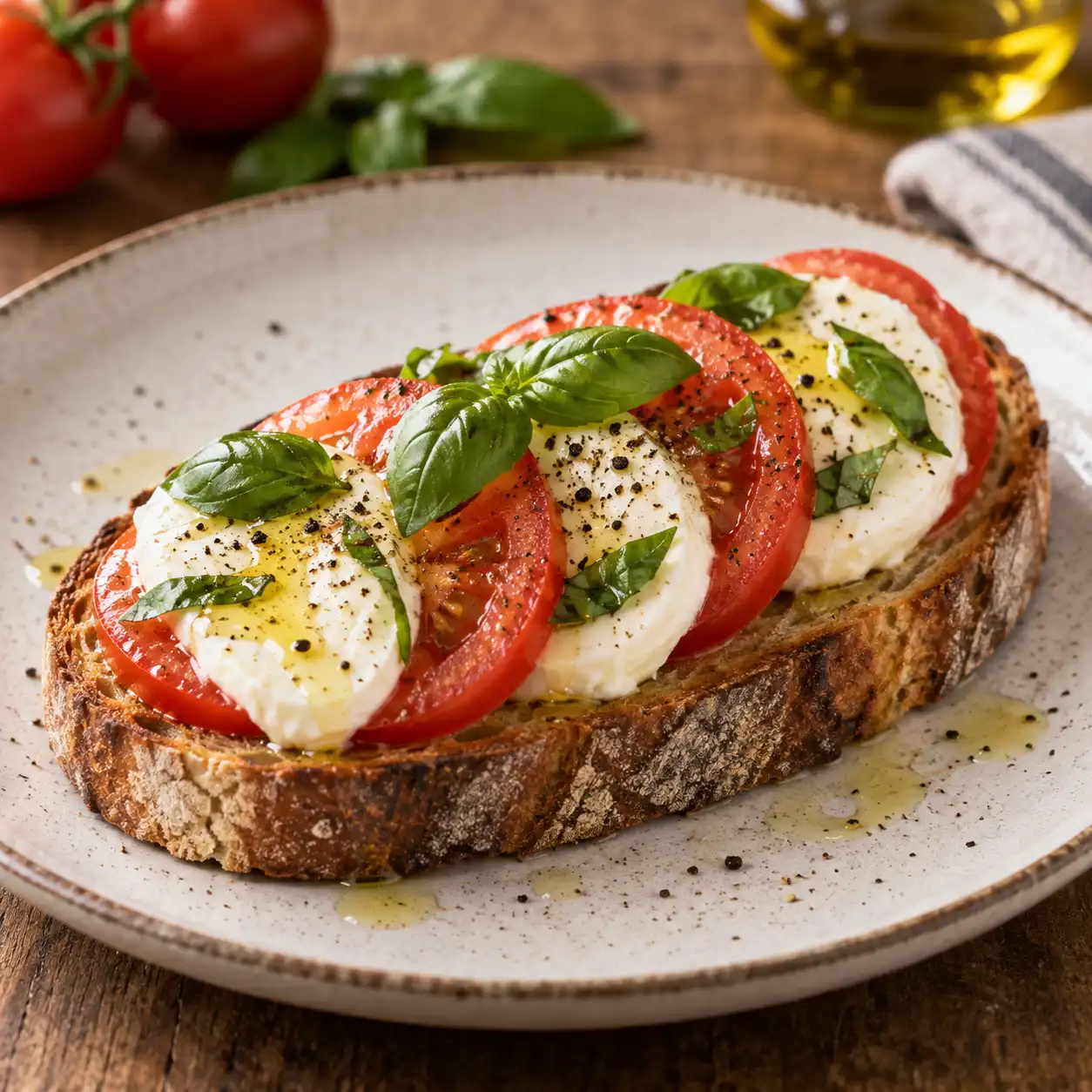 Tomate-Mozzarella-Stulle – Sauerteigbrot mit Basilikum