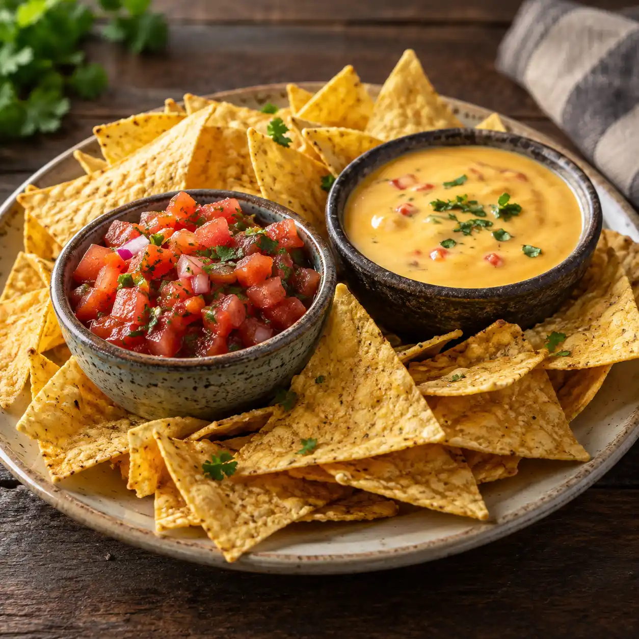 Nachos – Maischips mit Salsa und Käsedip