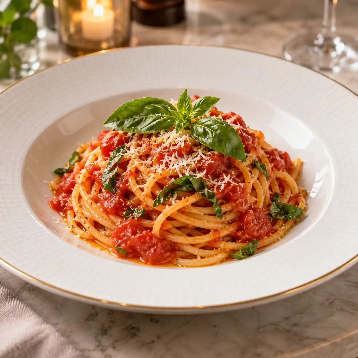 Pasta Pomodoro – Pasta mit Tomatensauce und Basilikum